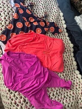 Mixed One-Piece Swimsuits - Pink, Coral & Navy Citrus Print